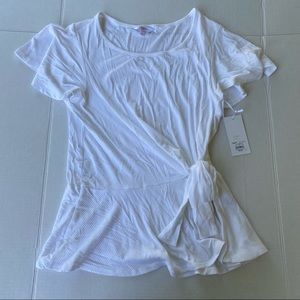 White Flutter-sleeve Faux-wrap Peplum Top